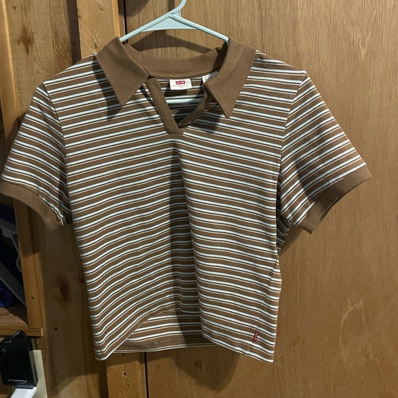 Levi's Brown and White Striped cropped Polo - Picture 1 of 2